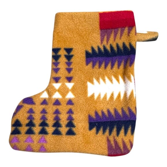Vintage Southwest Fleece Christmas Stocking Tribal Geometric Design 8.5" Kids - Picture 2 of 5